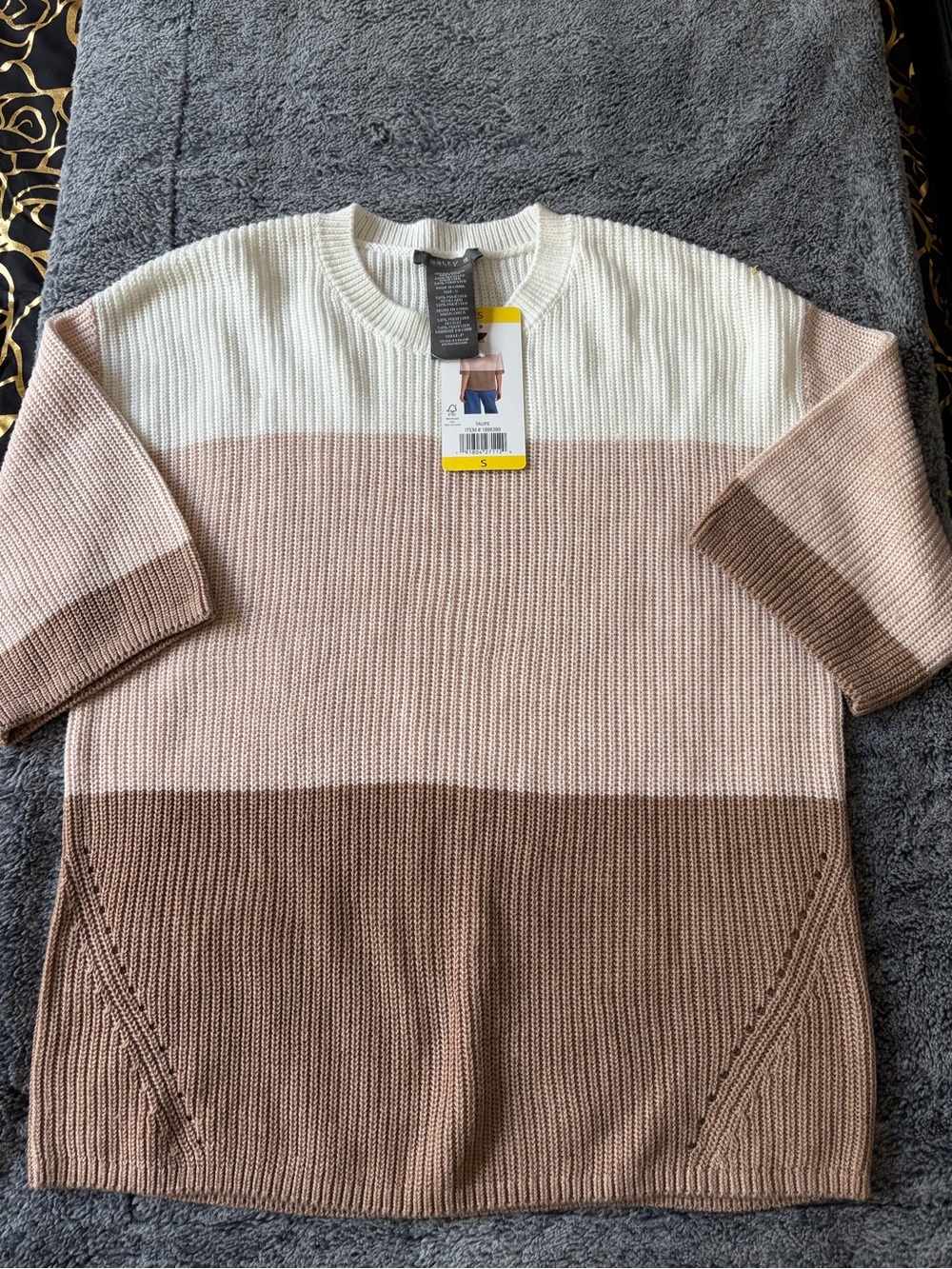 Matty M  Crewneck Colorblock Sweater in Cream, Light Brown & Brown